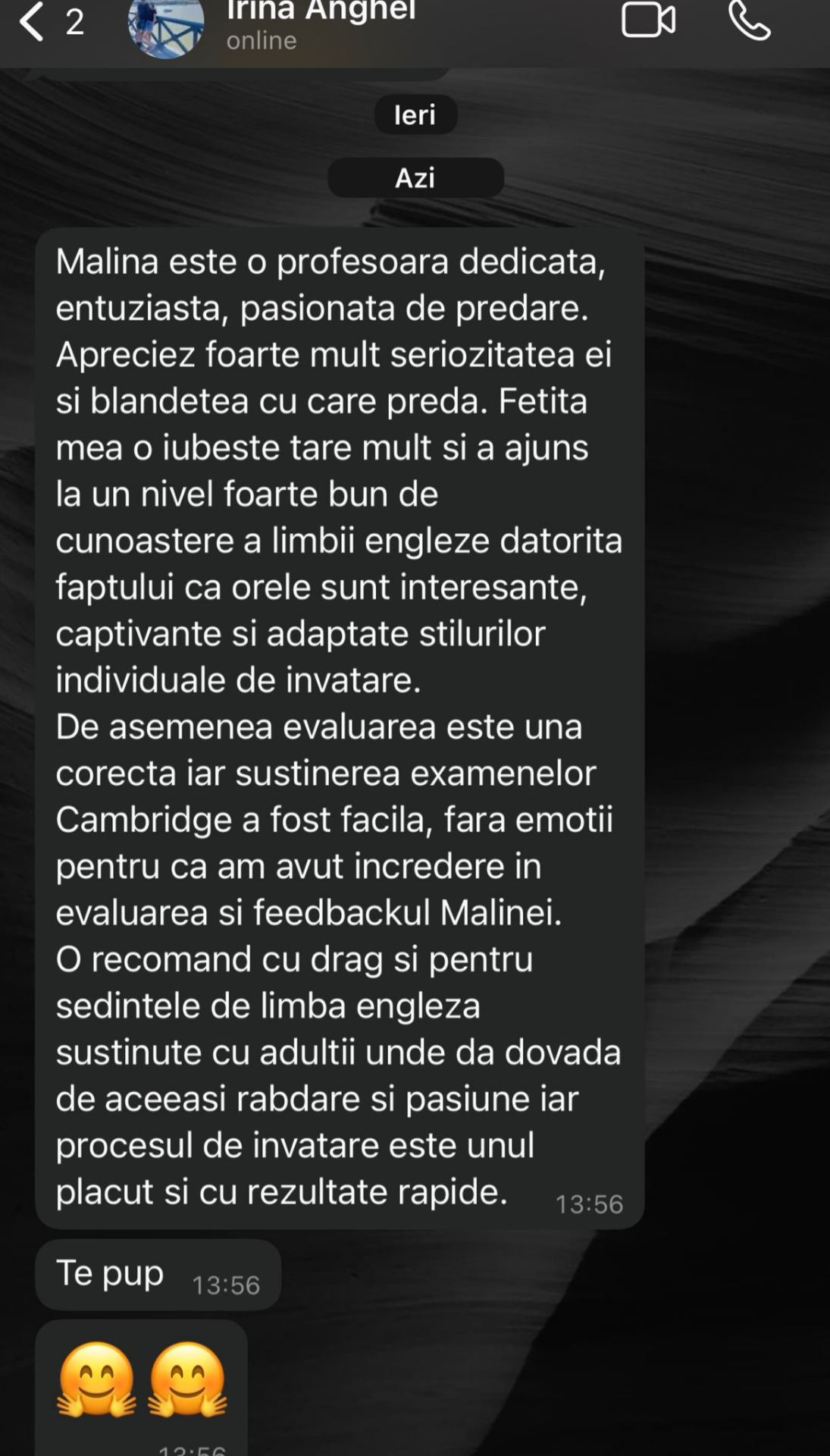 Mesaj de la Mamă a unei eleve